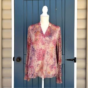 Halogen Metallic Pastel Floral Print
Sheer balloon Sleeve Women Size L